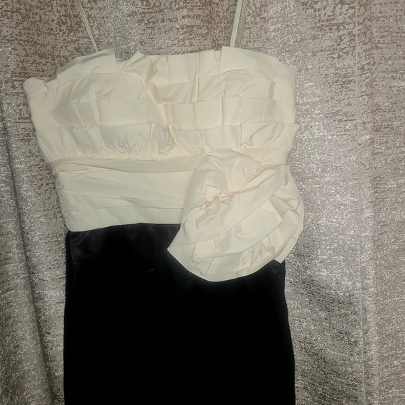 Cream and Black Strapless Sheath Cocktail Dress - Picture 4 of 14